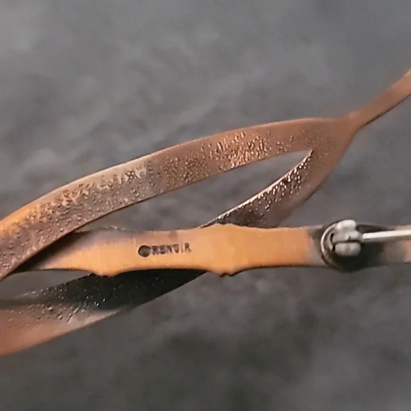 Vintage Renoir Matisse CopperEnamel Brooch, MCM BambooAsian Style Pin - Picture 3 of 3